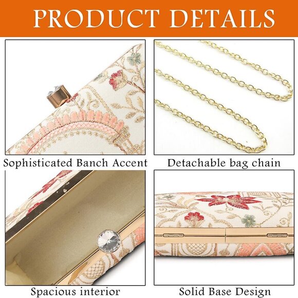 Silk Hand Crafted Box Clutch Zari Embroidery Womens Evening Bag